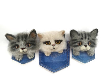 Kundenspezifische Filzkatzen Brosche Nadelgefilztes Tier handgemachtes Stofftier Merinowolle