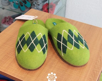 Men's Slippers Custom Made 100% Merino Wool Felted Slippers with Eco-leather sole