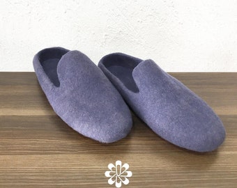 Men's Slippers Custom Made 100% Merino Wool Felted Slippers with Eco-leather sole