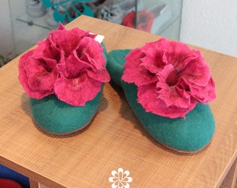 Pantuflas de mujer hechas a medida 100 % lana merino Hermosas pantuflas de fieltro
