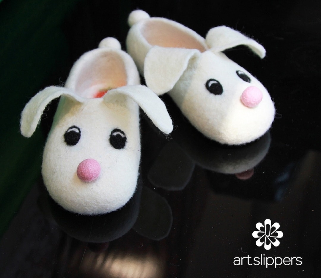Kids Rabbit Bunny Customized Eco Merino Wool Felted Slippers Handmade ...
