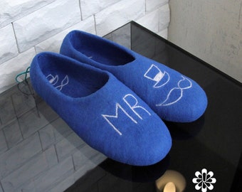 Men's Slippers Custom Made 100% Merino Wool Felted Slippers with Eco-leather sole