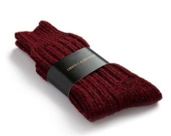 Irish Donegal Tweed Wool Knit Socks | Made in Ireland | Crimson Red