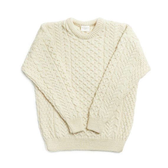 Pull irlandais traditionnel Aran 100 laine mérinos Crème