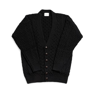 Irish Traditional Aran Cardigan | 100% Merino Wool | Unisex Black | Made in Ireland