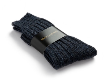 Irish Donegal Tweed Wool Knit Socks | Made in Ireland | Navy