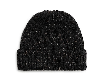 Gorro de lana tweed Donegal irlandés / Negro / Hecho en Irlanda