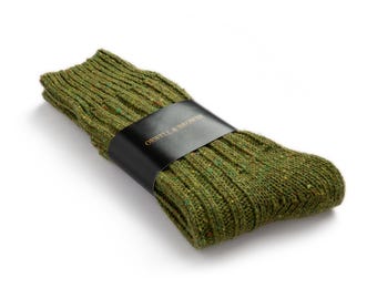 Irish Donegal Tweed Wool Knit Socks | Made in Ireland | Olive Green