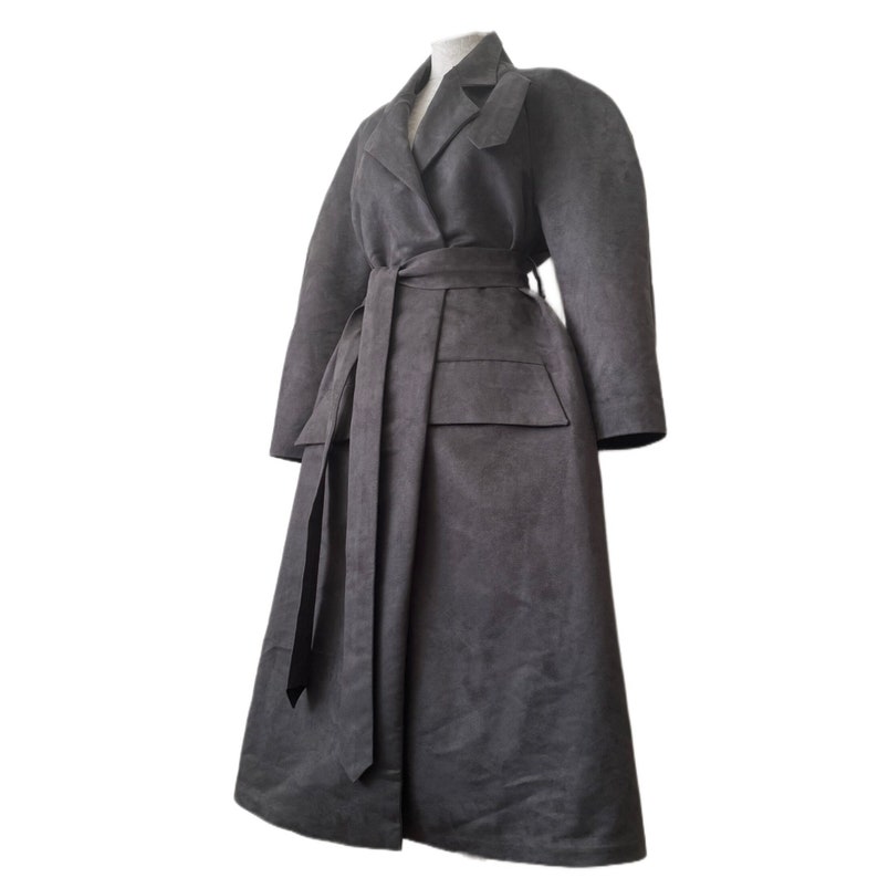 The Pirate Outfitters Epic Trench Coat in Battleship Grey Suede XSmall image 1