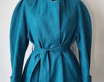 The Pirate Outfitters Epic Trench Coat in Teal Linen XSmall