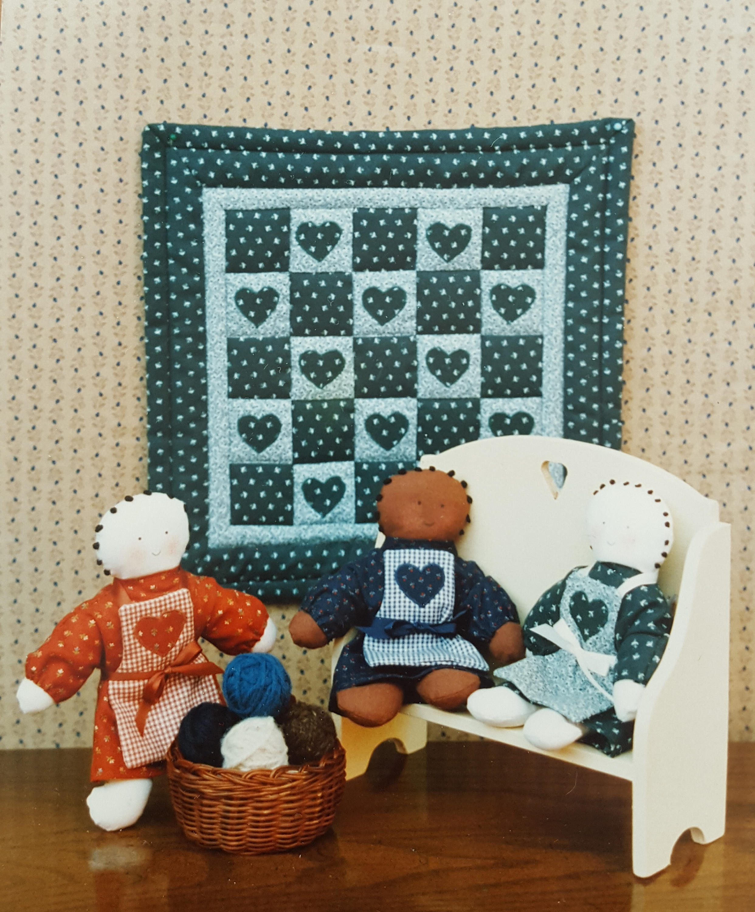 NEW Primitive Country Farmhouse Sitting Rag Doll W/Embroidered Apron &Teddy Bear 