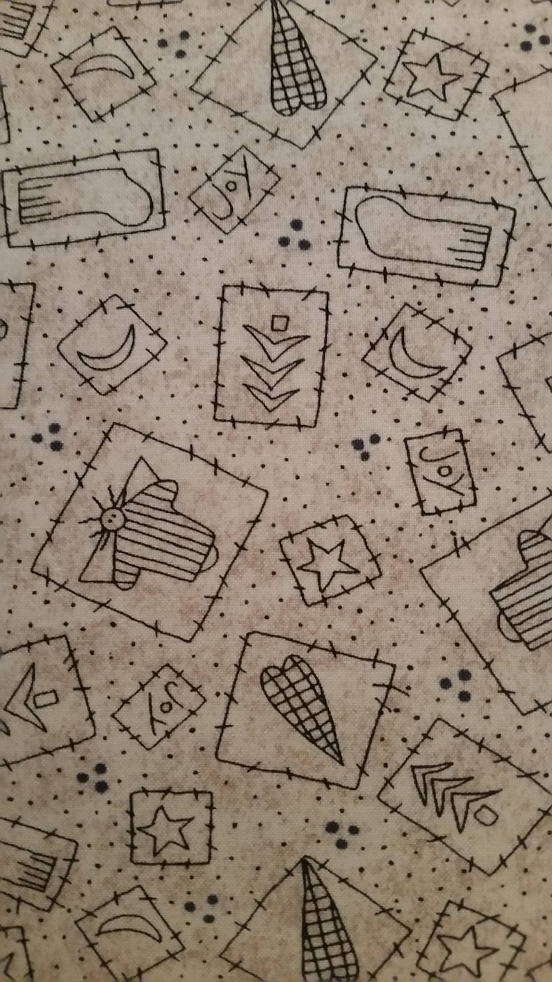 Fabric-Creme Yuletide patterns in patches allover