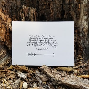 Custom Hand Lettered Print, Zephaniah 3:17, 5x7 Christian Print