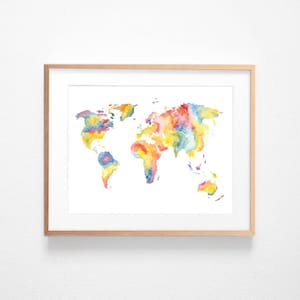 World Map Rainbow Print - Pintura de acuarela