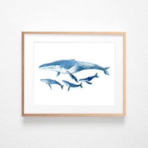 Whale and Calves - Watercolour Painting