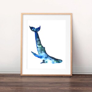 Blue Tiedye Whale Print - Watercolour Painting