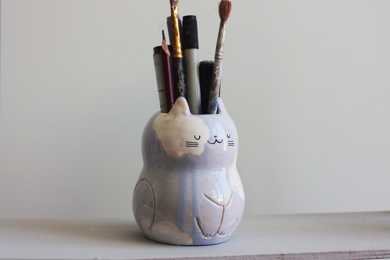 Cat Pen Holder/ Ceramic Pencil Holder/ Teacher Gift/ Cat Etsy