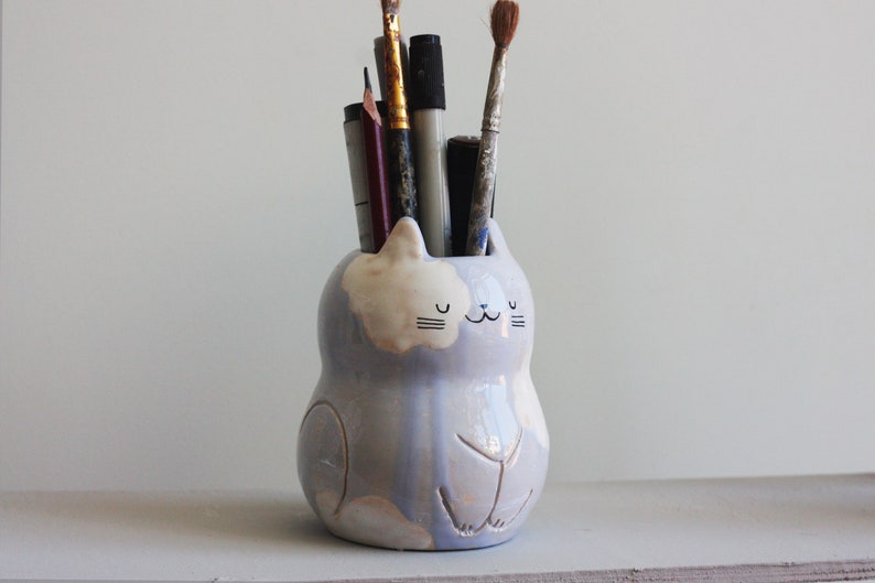 Cat Pen Holder/ Ceramic Pencil Holder/ Teacher Gift/ Cat Etsy