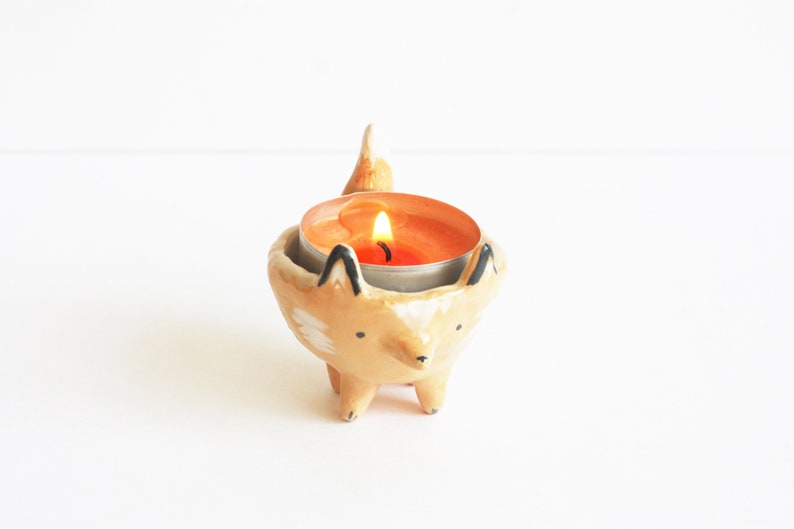 Ceramic Candle Holder/ Fox Tealight Holder/ Ceramic Fox/ Etsy