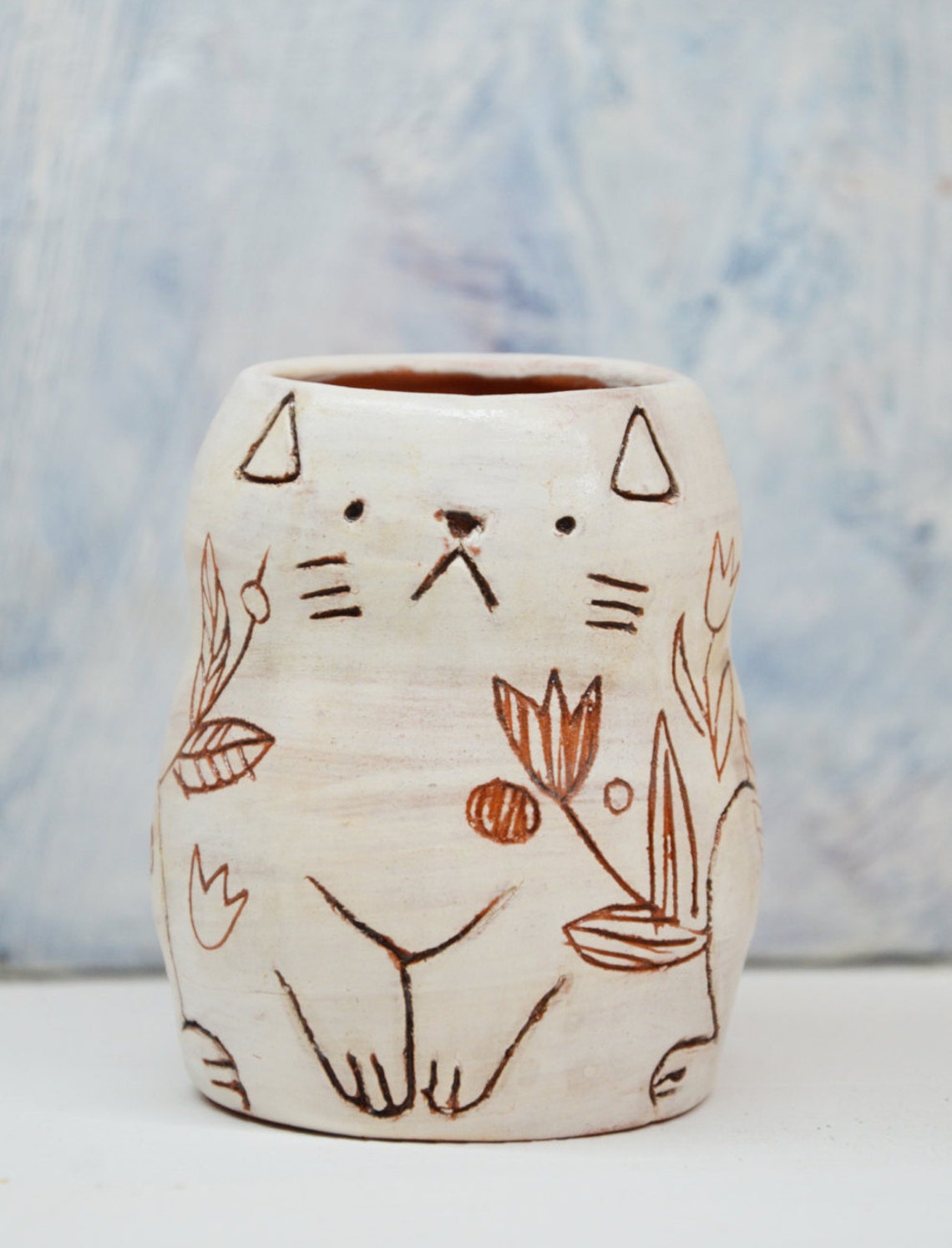 Cat Pen Holder/ Cat Cup/ Ceramic Pencil Holder/ Cat Makeup Etsy
