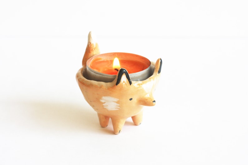 Ceramic Candle Holder/ Fox Tealight Holder/ Ceramic Fox/ Etsy