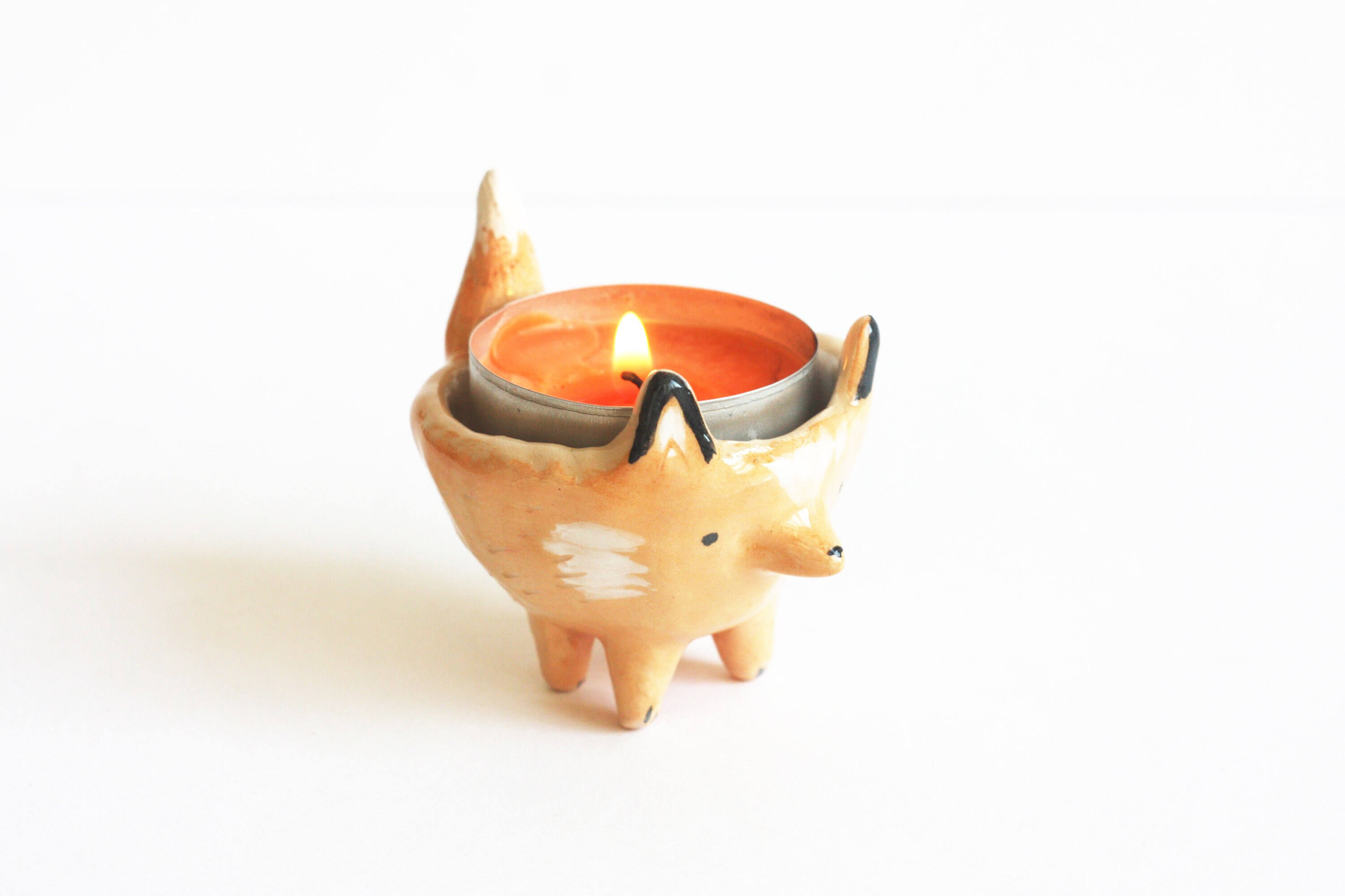 Ceramic Candle Holder/ Fox Tealight Holder/ Ceramic Fox/ Etsy