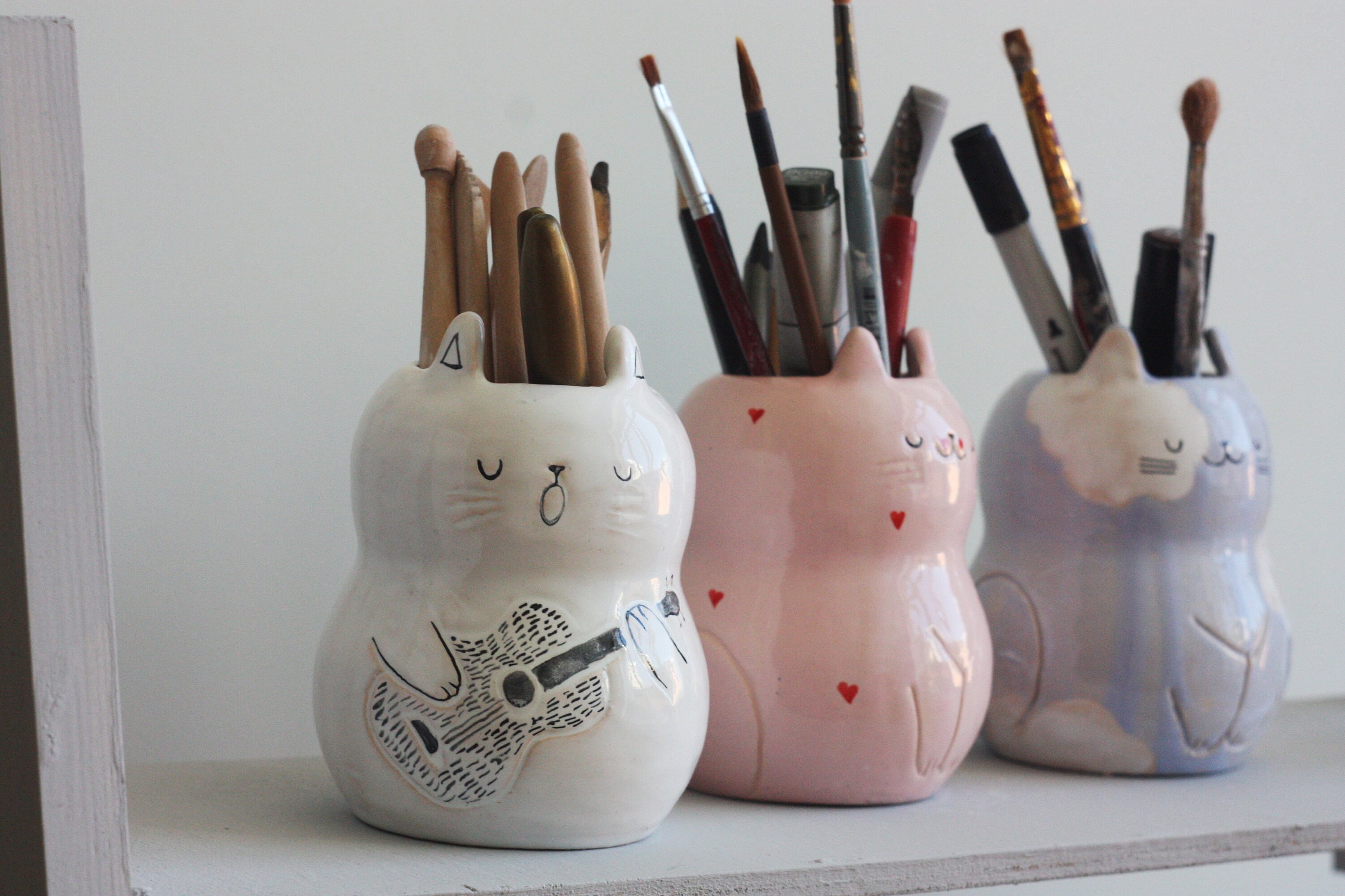 Cat Pen Holder/ Ceramic Pencil Holder/ Teacher Gift/ Cat Etsy