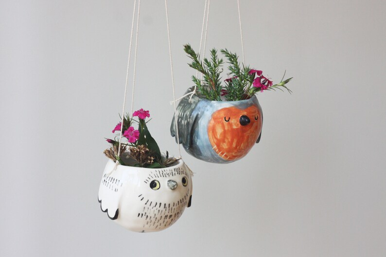 Small Ceramic Hanging Planter Ceramic Hanging Pot Owl Flower Pot Cactus Flower Pot Ceramic Owl