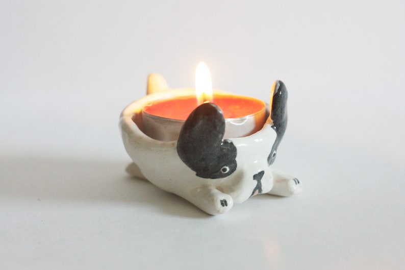Ceramic French Bulldog/ Tea Light Candle Holder/ Dog Candle Etsy
