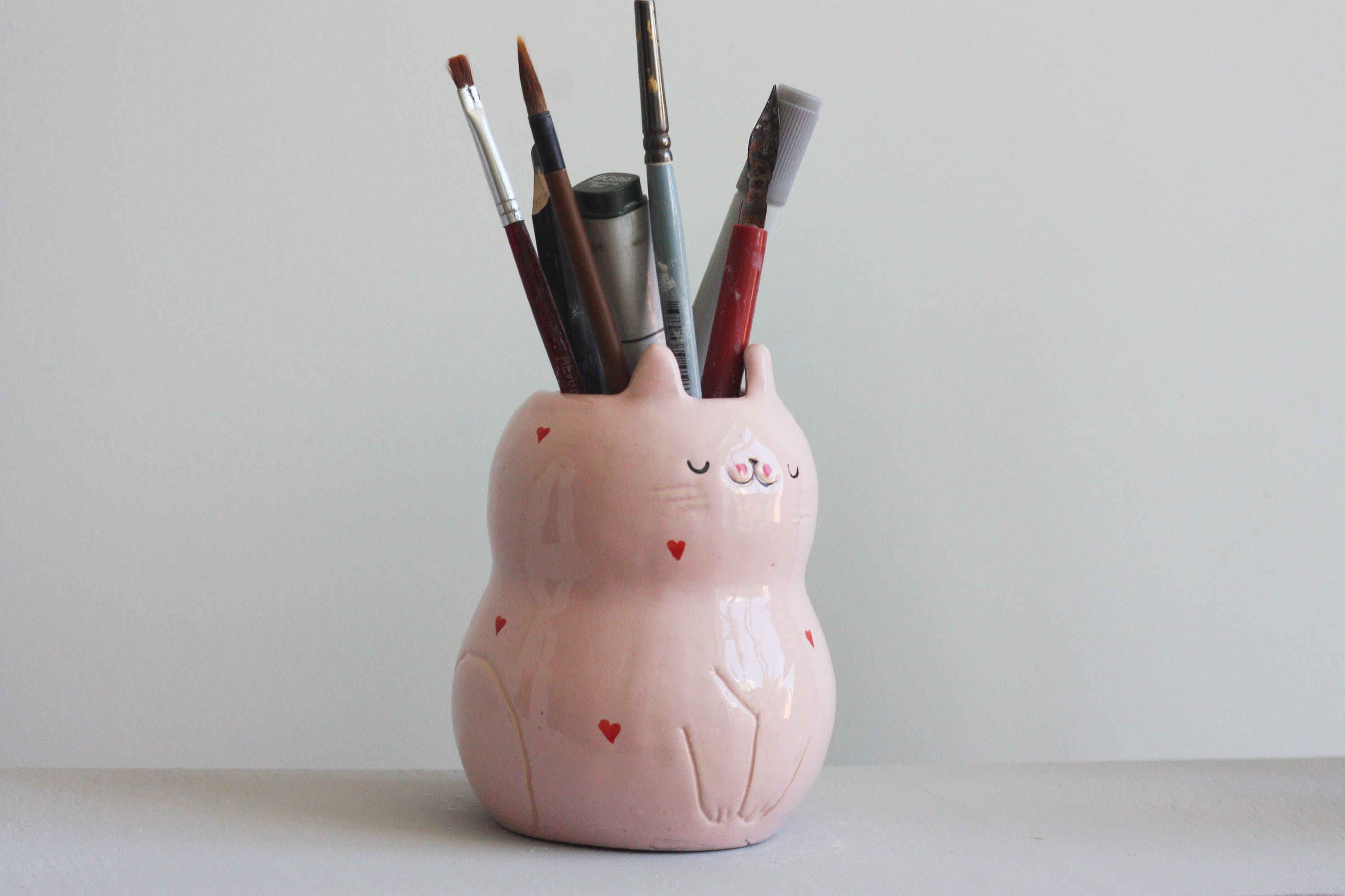 Cat Pen Holder/ Ceramic Pencil Holder/ Teacher Gift/ Cat Etsy