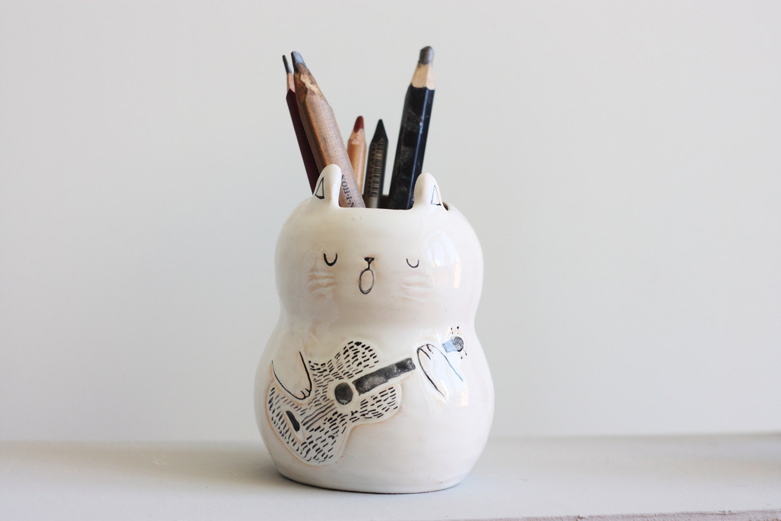 Cat Pen Holder/ Ceramic Pencil Holder/ Teacher Gift/ Cat Etsy
