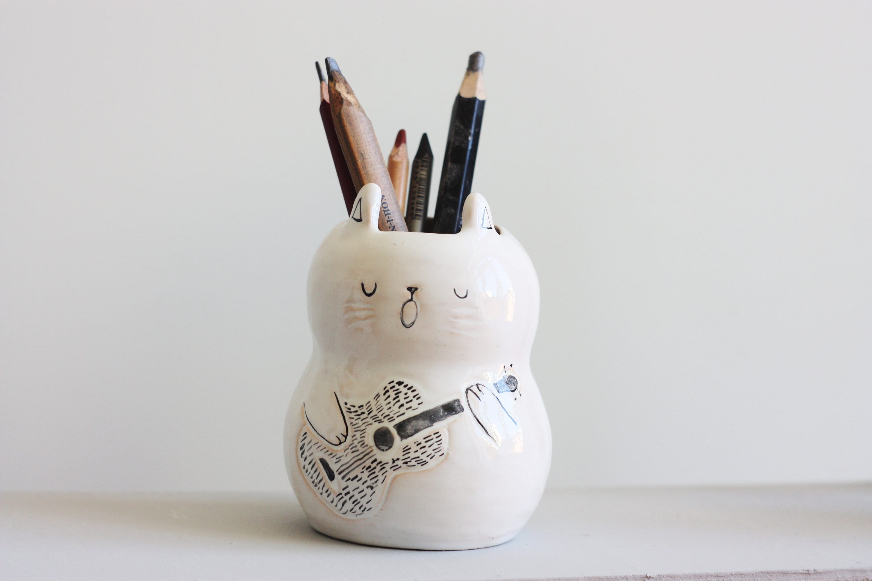 Cat Pen Holder/ Ceramic Pencil Holder/ Teacher Gift/ Cat Etsy