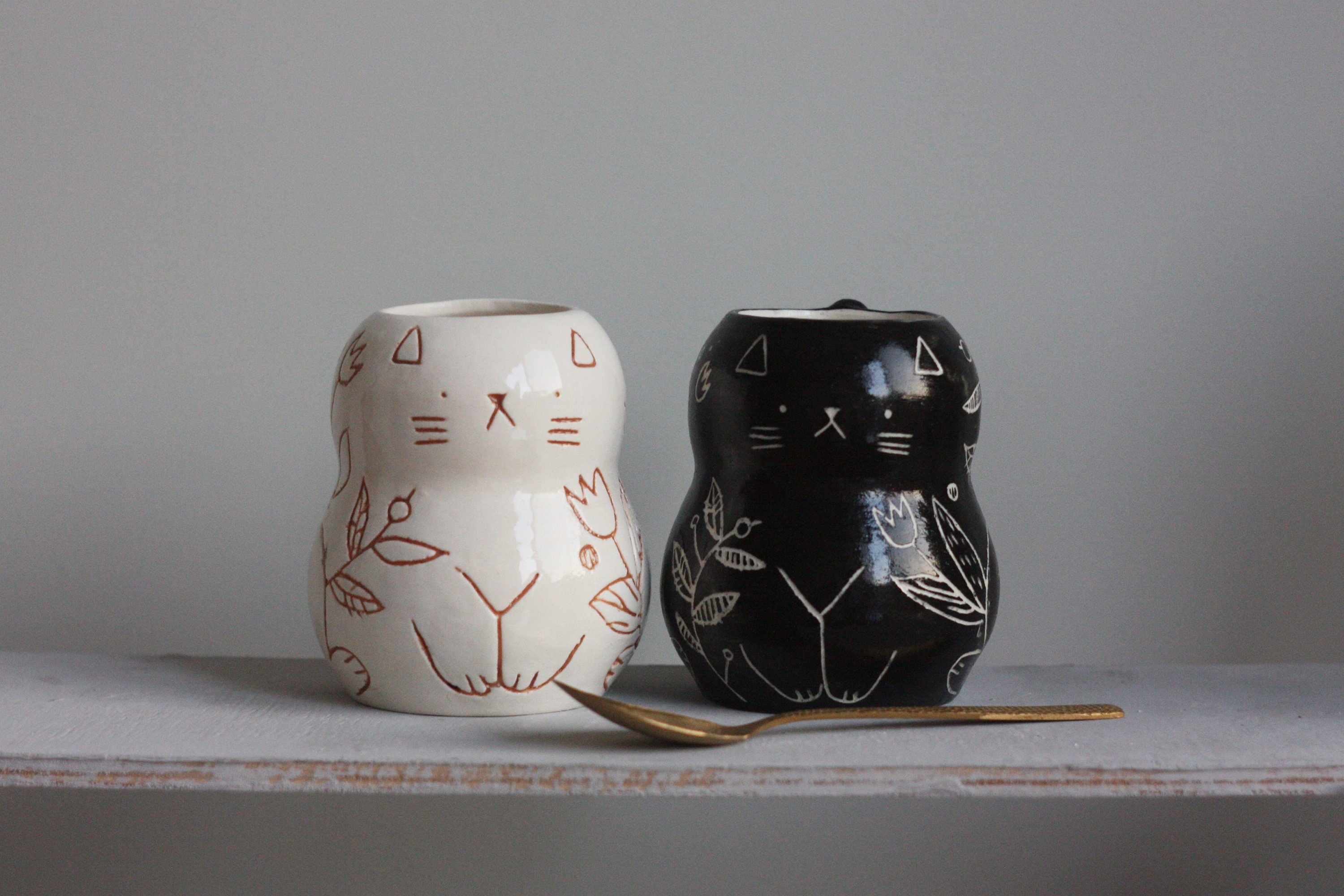 Cat Pen Holder/ Cat Cup/ Ceramic Pencil Holder/ Cat Makeup Etsy