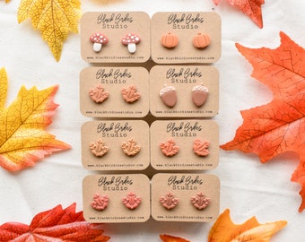 Herfst polymeerklei oorbel studs / val pompoenbladeren eikels paddestoel esdoornblad\