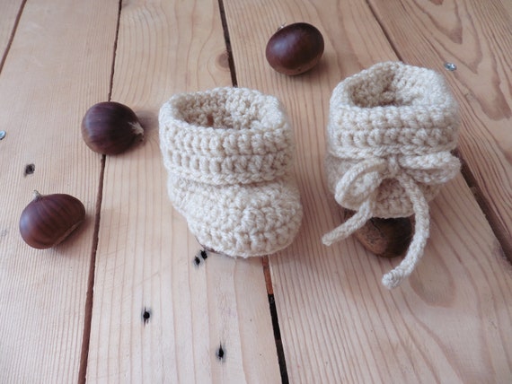 Chaussons Bebe Beige Crochet Etsy Australia