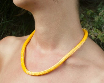 Yellow glass beads necklace Completely handmade with crochet Contemporary modern necklace Made in Italy Single piece Gift ideas for her