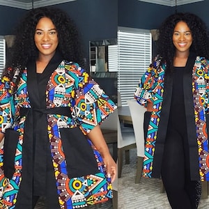 African Clothing For Women Plus Size | Colorful Ankara Top with POCKETS | Oversized Africa Kimono Poncho | Boho  Hippie Top Loose Fit Duster