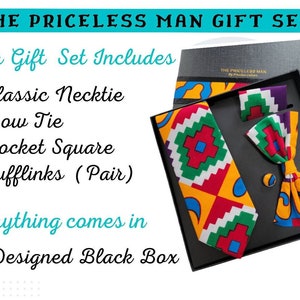 African Print Neck Tie Set - 5 Piece | Kente Necktie | African Gift for Him Fathers Day
