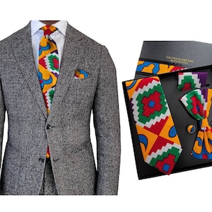 Ankara Necktie 5PC Set GIFT | Men&#39;s Tie | African Father&#39;s Day Gift Set | Kente Necktie | African Gift for Him Fathers Day