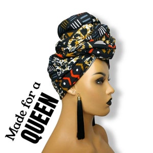 The Queen's Head Wrap | Head Wraps for Black Women | African Gift For Her | Headpiece | Ankara Turban | Mudcloth