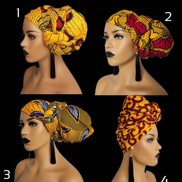 African Head Wraps For Women | Yellow and Red Headwrap | Ankara headpiece | African Gift For Her Birthday | Black women head wrap plus size