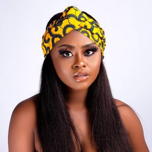 Gold African Print Headband | Ankara Twist Style headbands | Many Colors to Choose | Wide Elasticated Headband | African Afro Hair Accessory