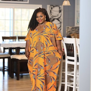 Plus Size African Maxi Dress for Women | Floral African Print Kaftan Dress ONE SIZE | Gold African Clothing | African Maxi Dress Plus Size