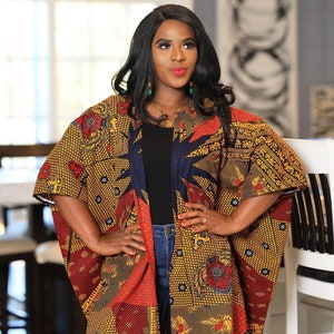 African Clothing For Women Plus Size | Ankara Top | Oversized Kimono Dashiki | African Print Kimono Red | Ankara Kimono | African Gift her