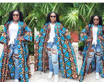 小物 MASU/FUR PRINT GOWN COAT African Print Kimono Jacket With POCKETS for Women | Long