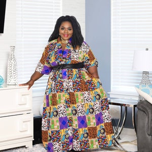 African Clothing for women Plus Size  | African Kimono Dress with Side POCKETS | Plus Size Boho Dress | Bohemian Wedding Dress Patchwork