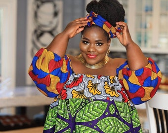 African Dresses for Women Plus Size | Ankara Patchwork Off shoulder Maxi Dress  | Loose Fit Long African Dress | Boho Maxi Dress