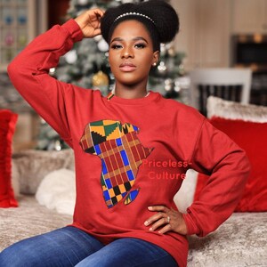 African Sweatshirt for Women and Men Map of Africa Sweatshirt Ankara Sweater African Gift Kente Sweatshirt for Black History Month image 1