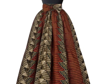 Ankara Maxi Skirt With Free Matching Sash, African Clothing For Women Plus Sizes Available, Side Pockets, Brown Dress,