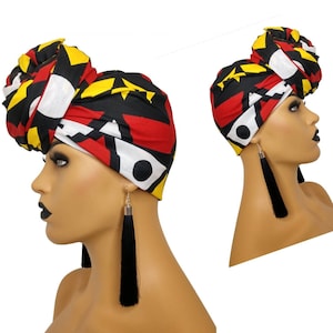 African Head Wraps For Women Red Yellow Black White, Samakaka Turban image 1